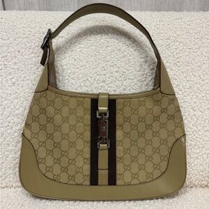 Gucci Jackie 1961 Leather and Canvas Shoulder Bag